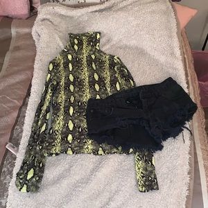neon snake skin turtle neck shirt